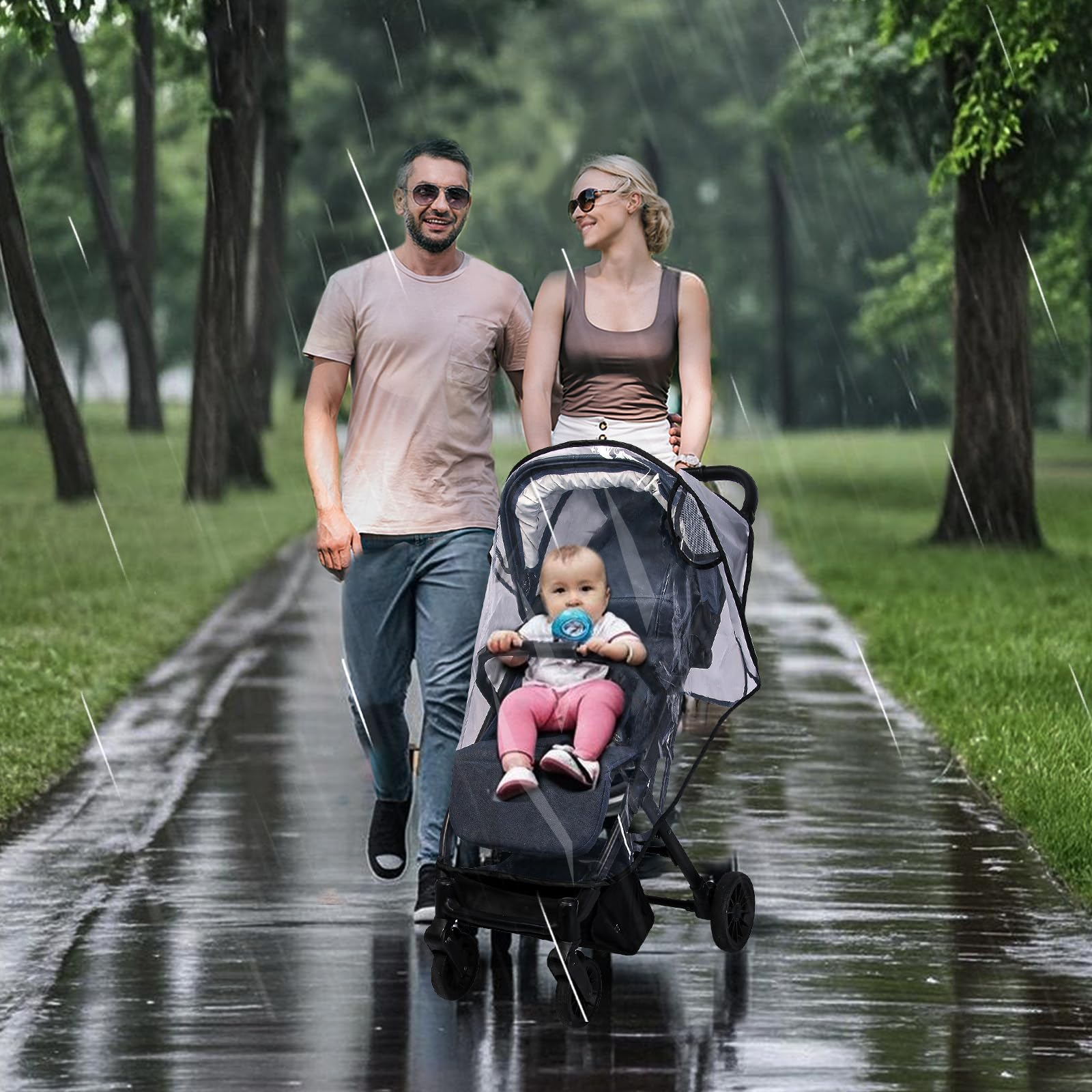 Amorbase universal stroller rain cover waterproof material keeps stroller dry.