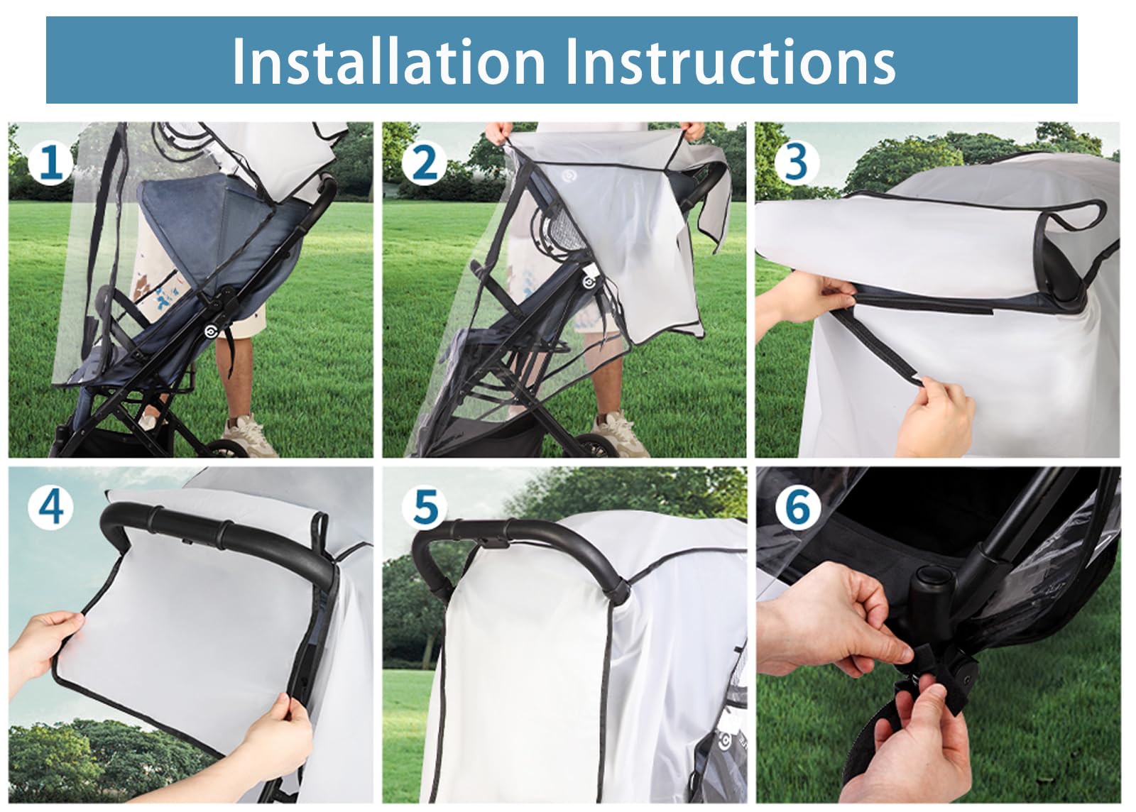 AMORBASE XL universal stroller rain cover fits most strollers securely.