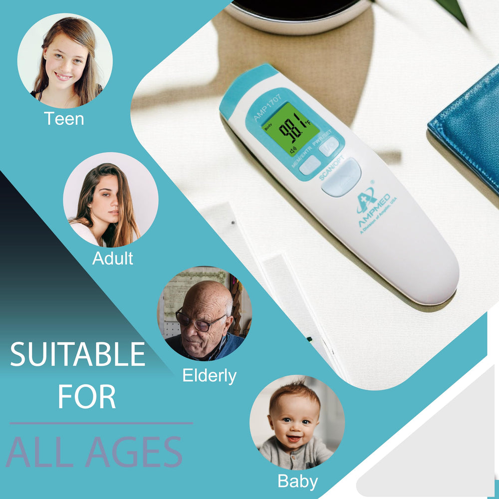 Amplim AmpMed 1-sec reading display showing fast family temperature checks