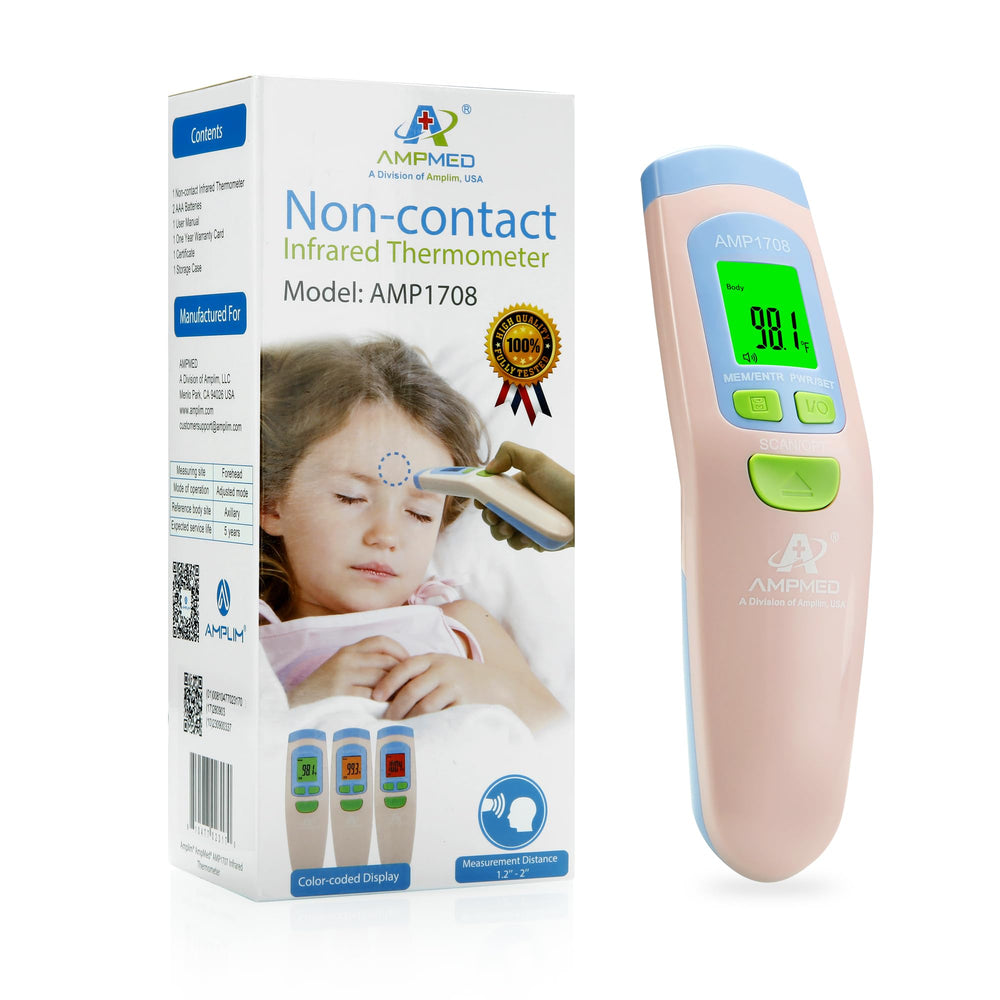 Amplim AmpMed no-contact measurement in action emphasizes safe fever screening.