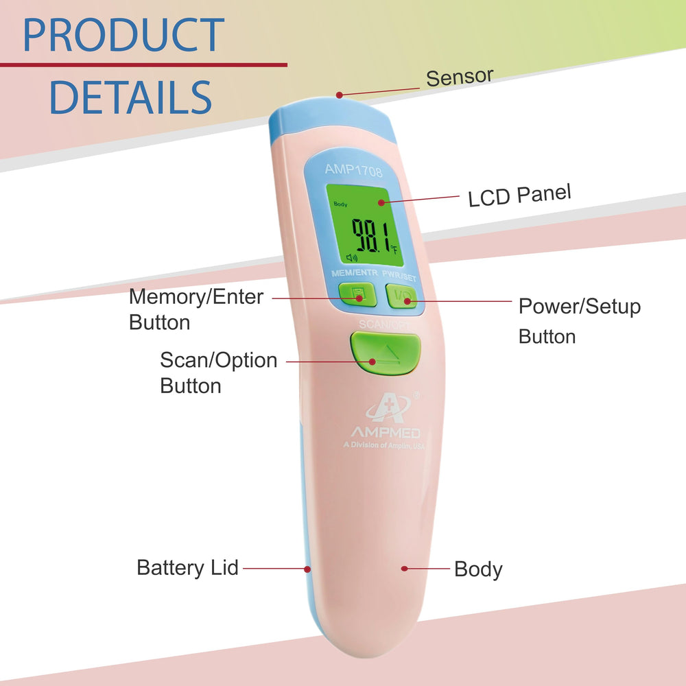 Amplim AmpMed thermometer with case highlighting portable storage.