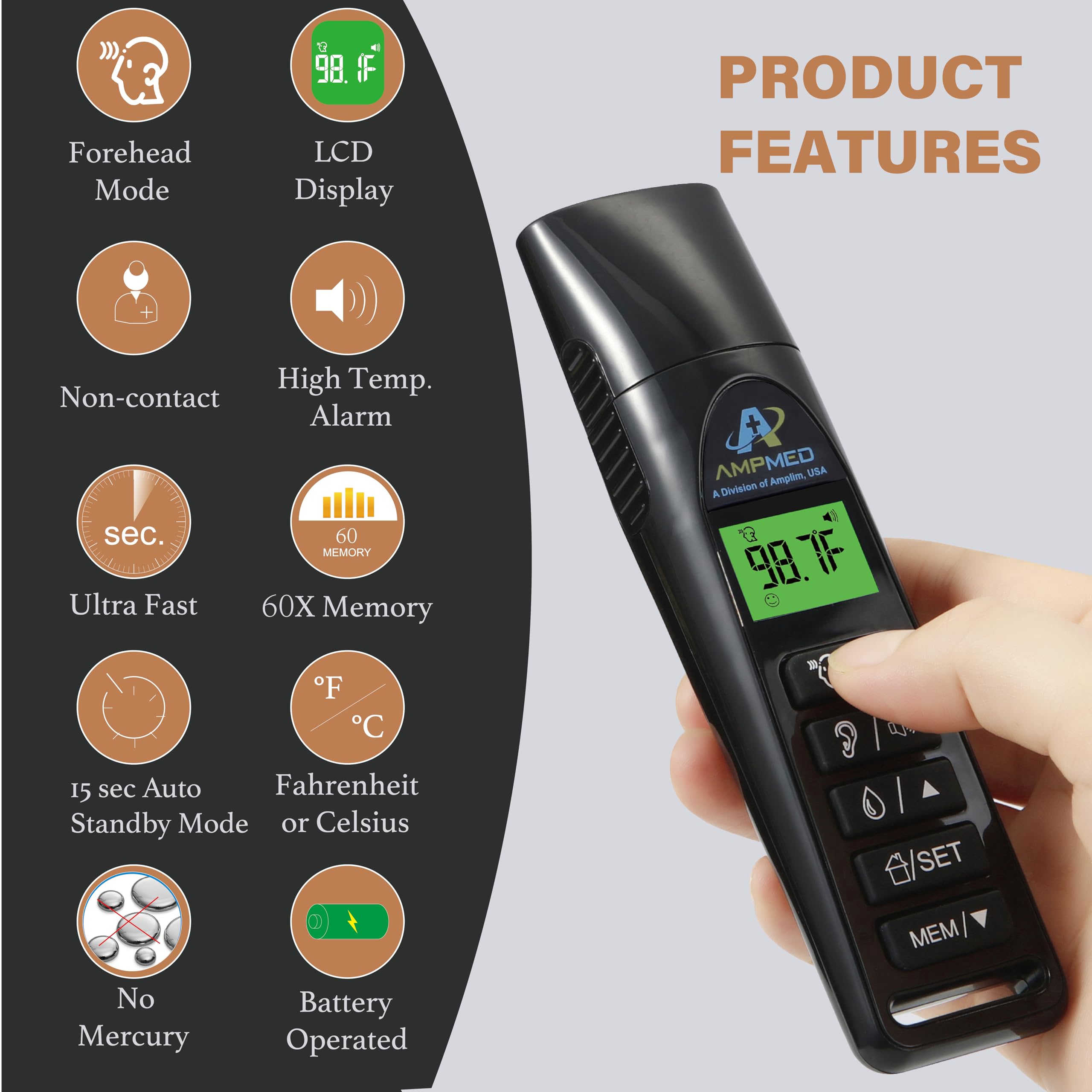 Amplim touchless mode for hygienic temperature scans