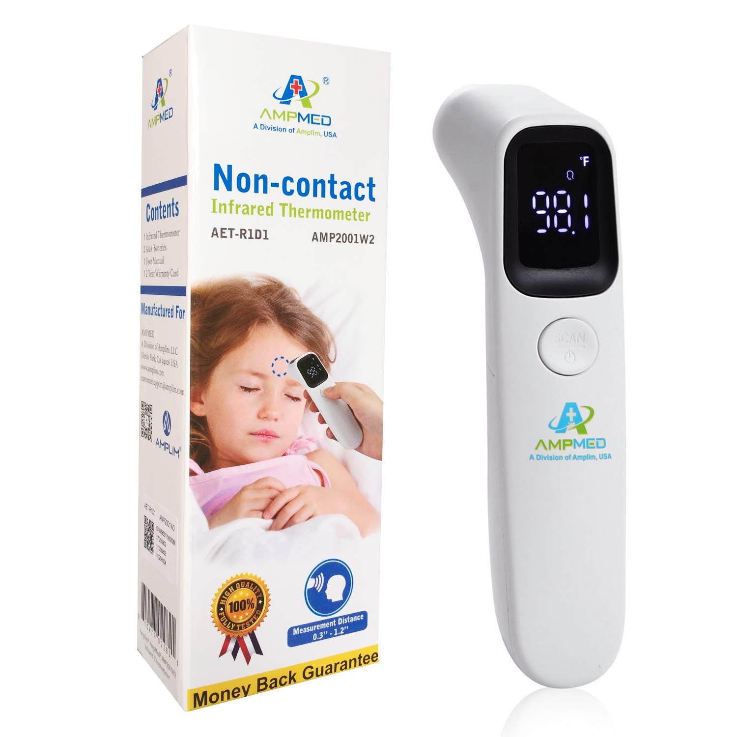 Amplim Forehead Thermometer arrives with batteries for immediate use.