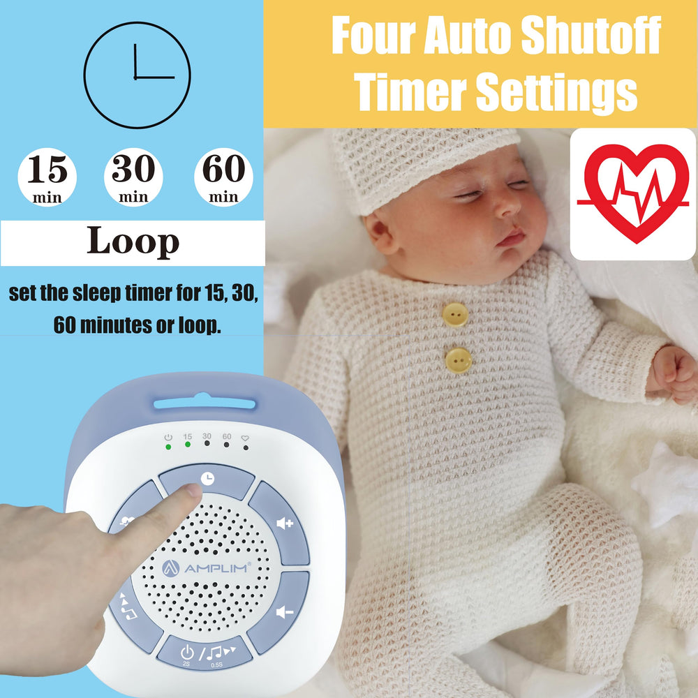 Amplim heartbeat and lullaby tracks create peaceful nap moments