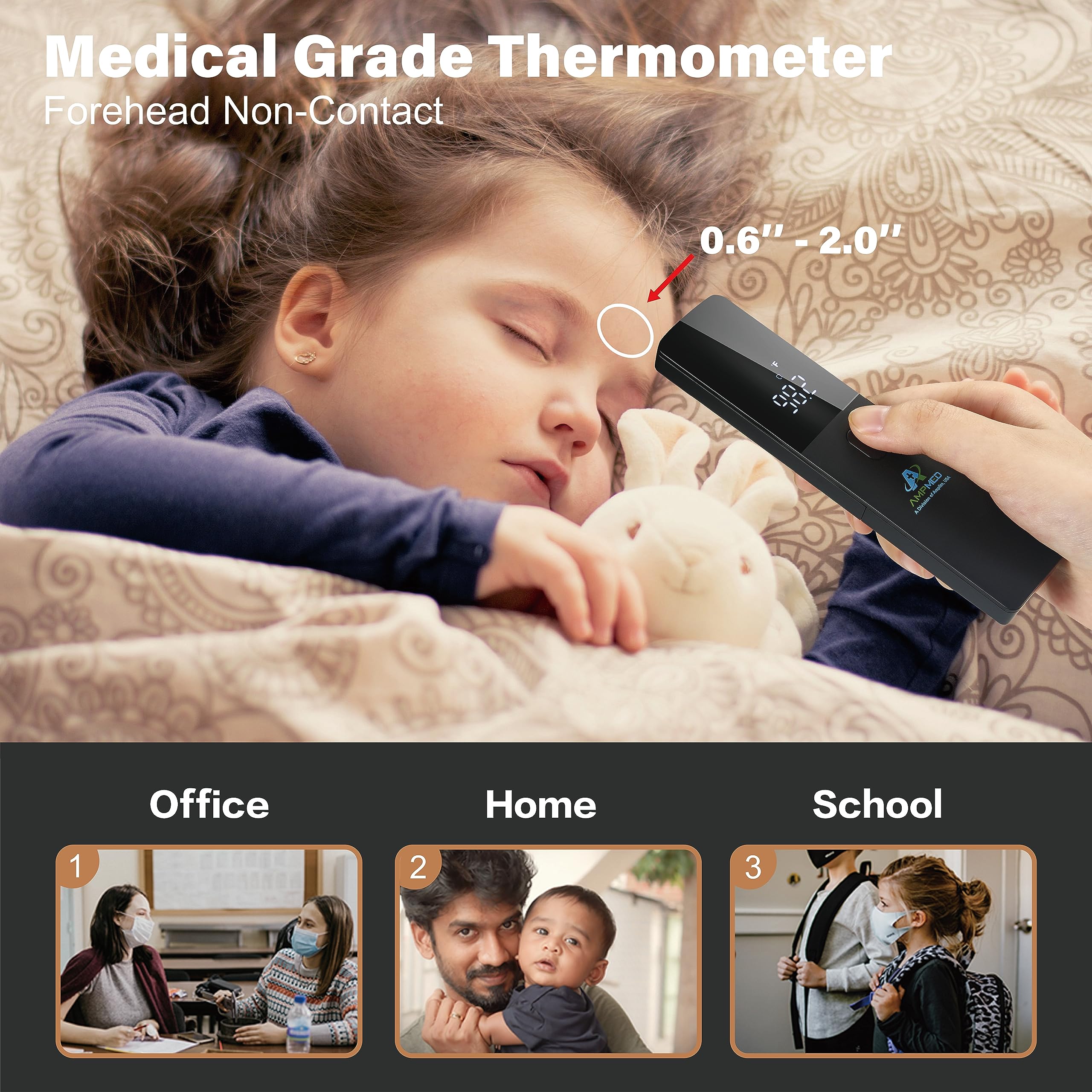 Amplim infrared thermometer packaging ready for convenient home use.