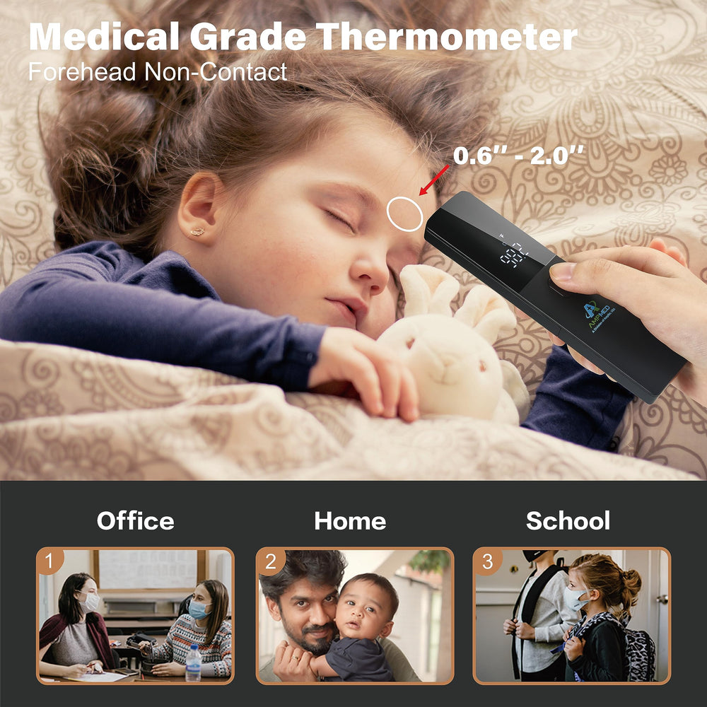 Amplim infrared thermometer packaging ready for convenient home use.