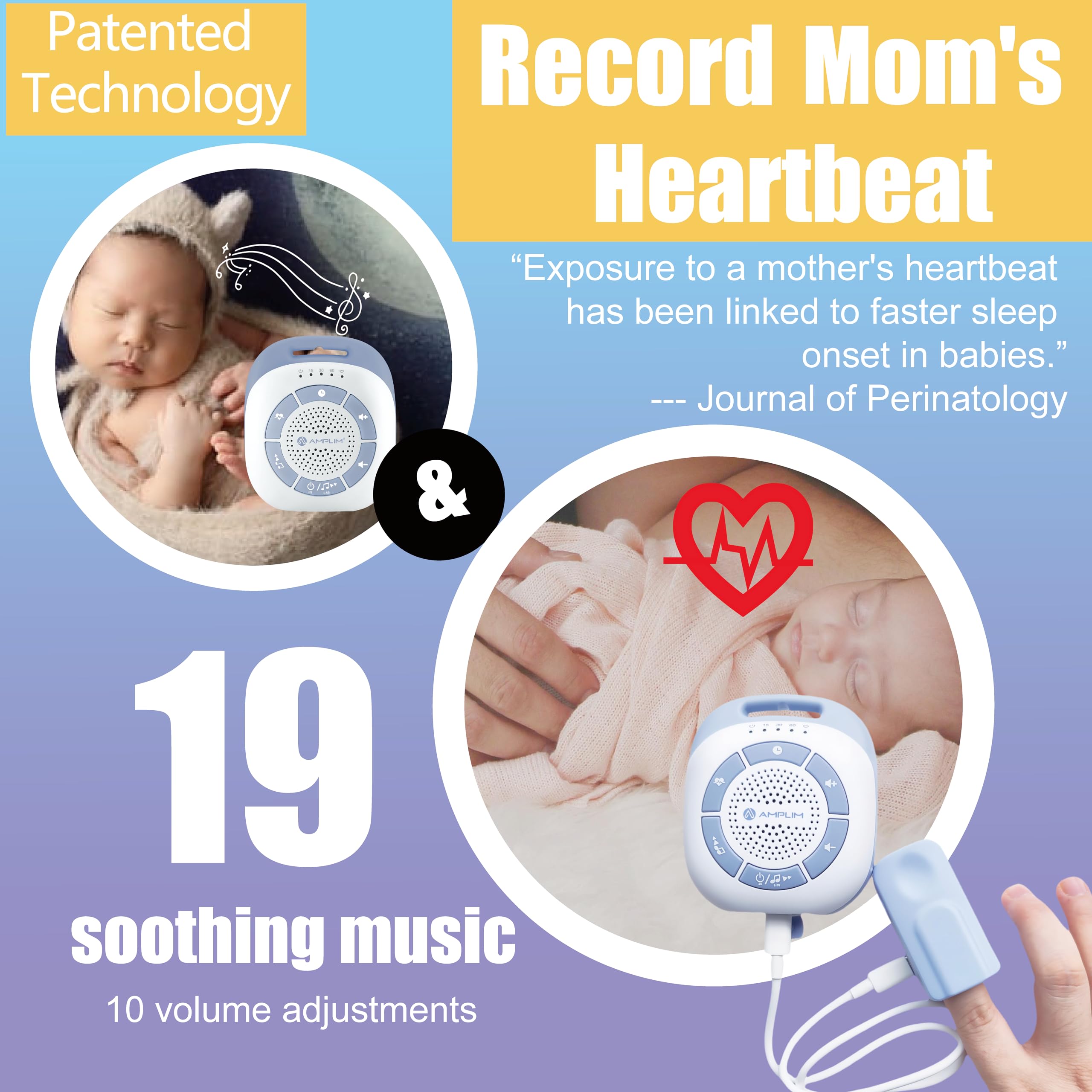 Amplim portable baby sound machine attached to stroller for on-the-go calm