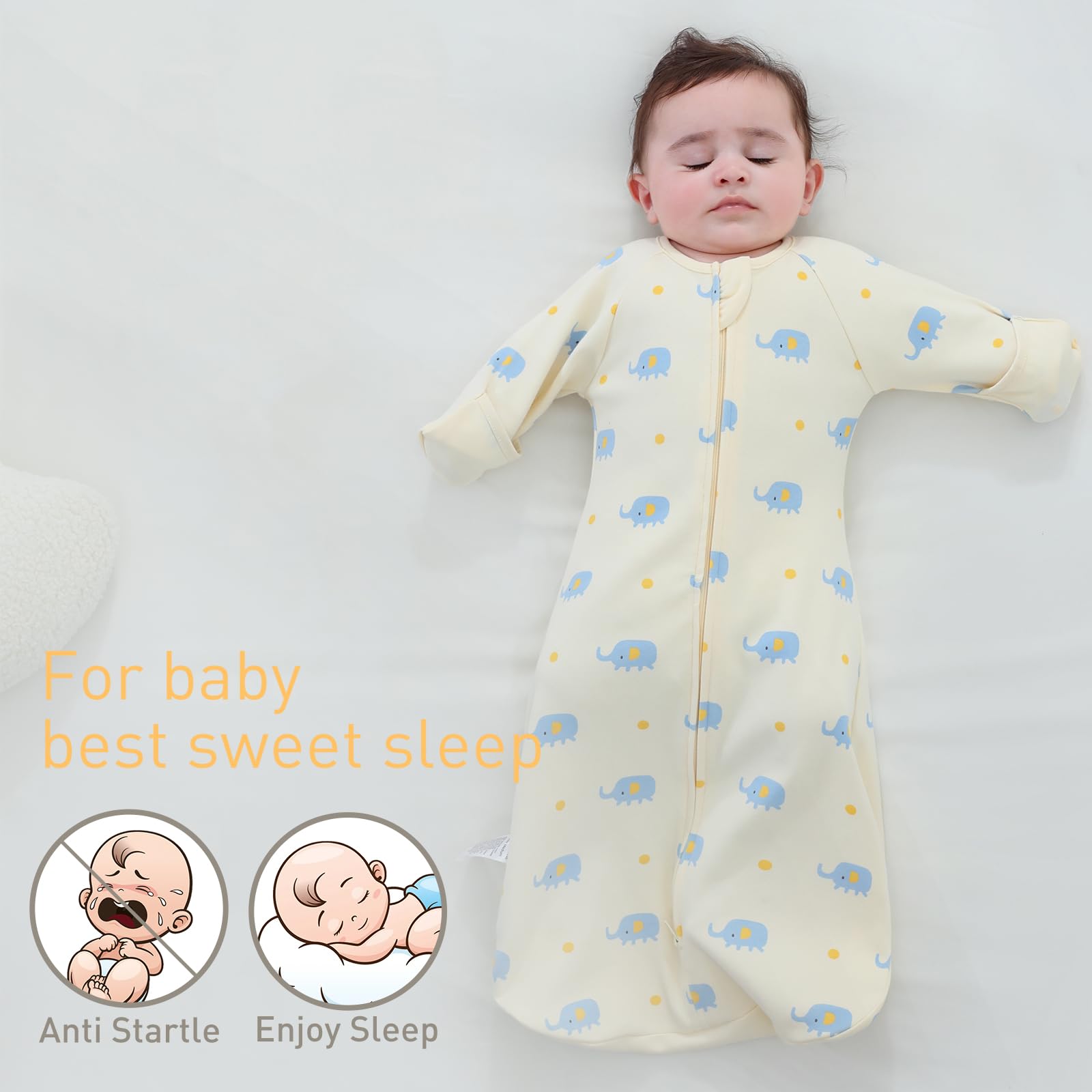 Amrcbb swaddle sack sleeves with mitten cuffs protect tiny hands while resting.