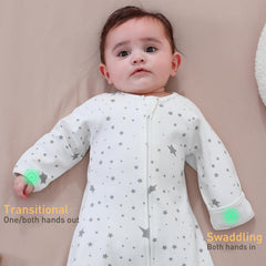 Amrcbb swaddle sack with two-way zipper simplifies diaper changes without waking baby.