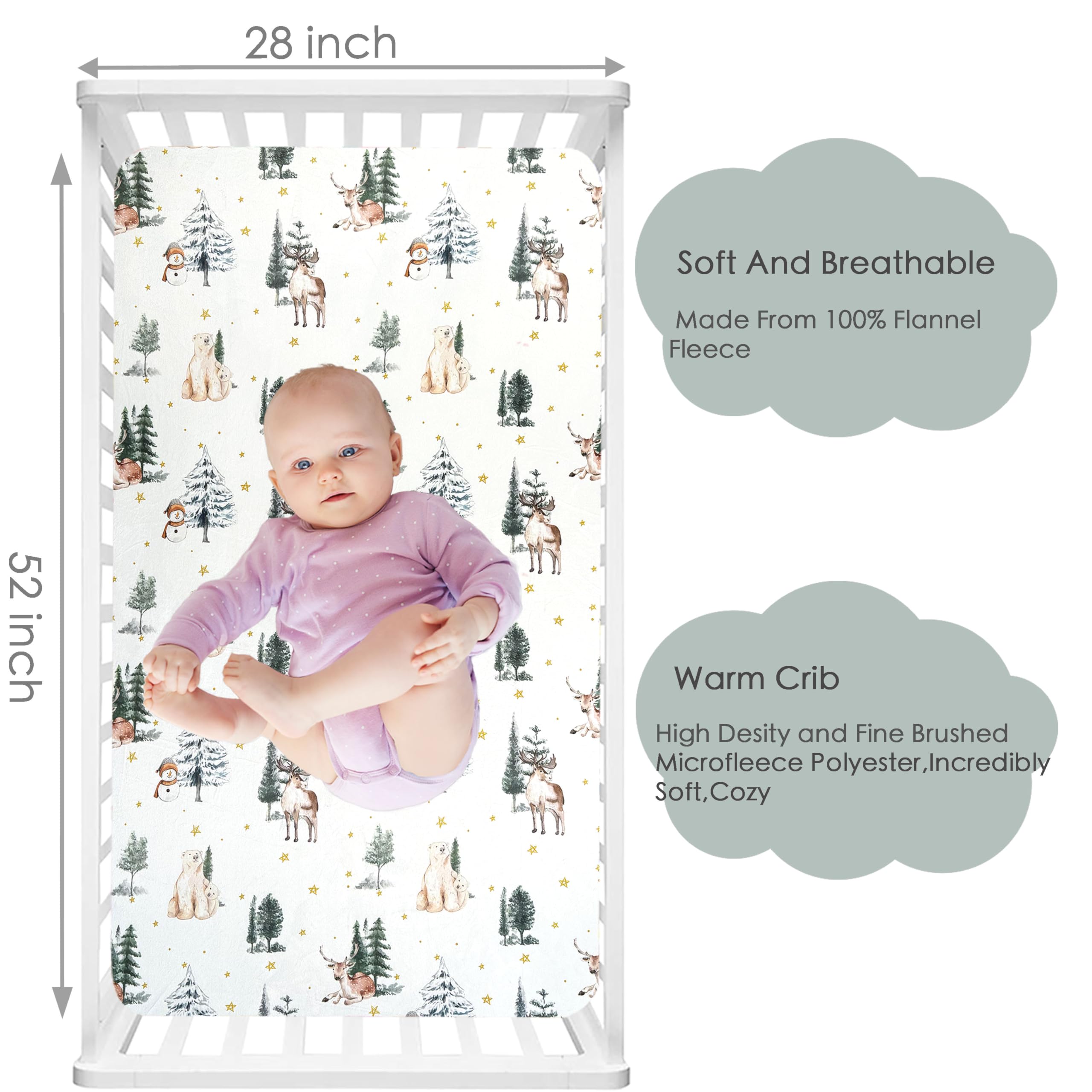 AMROSE crib sheets showing 8-inch pocket and full elastic for secure fit