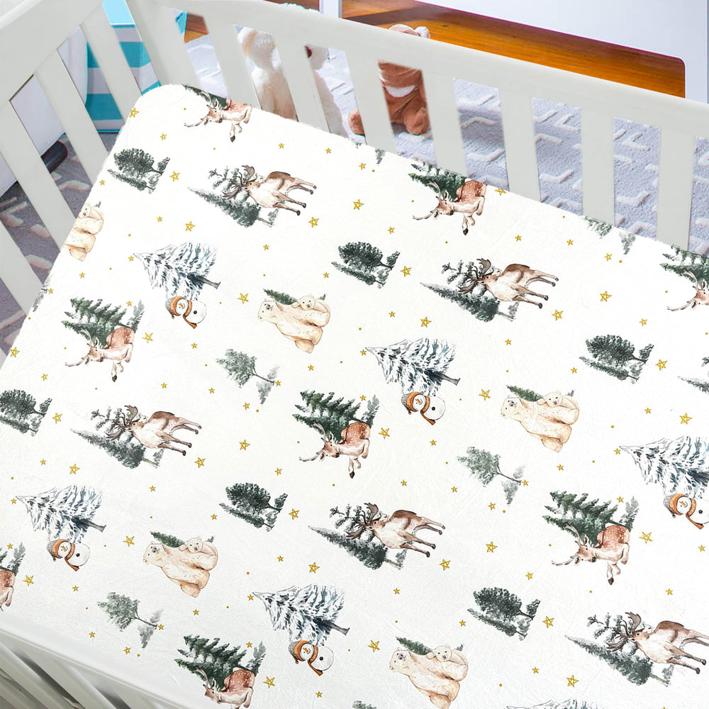 AMROSE crib sheets on mattress demonstrating snug fit and flat appearance