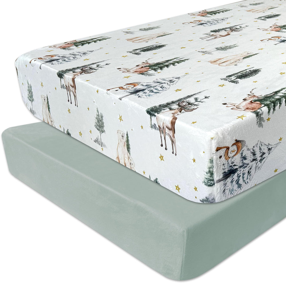 AMROSE packaged crib sheets 2-pack ready for gifting