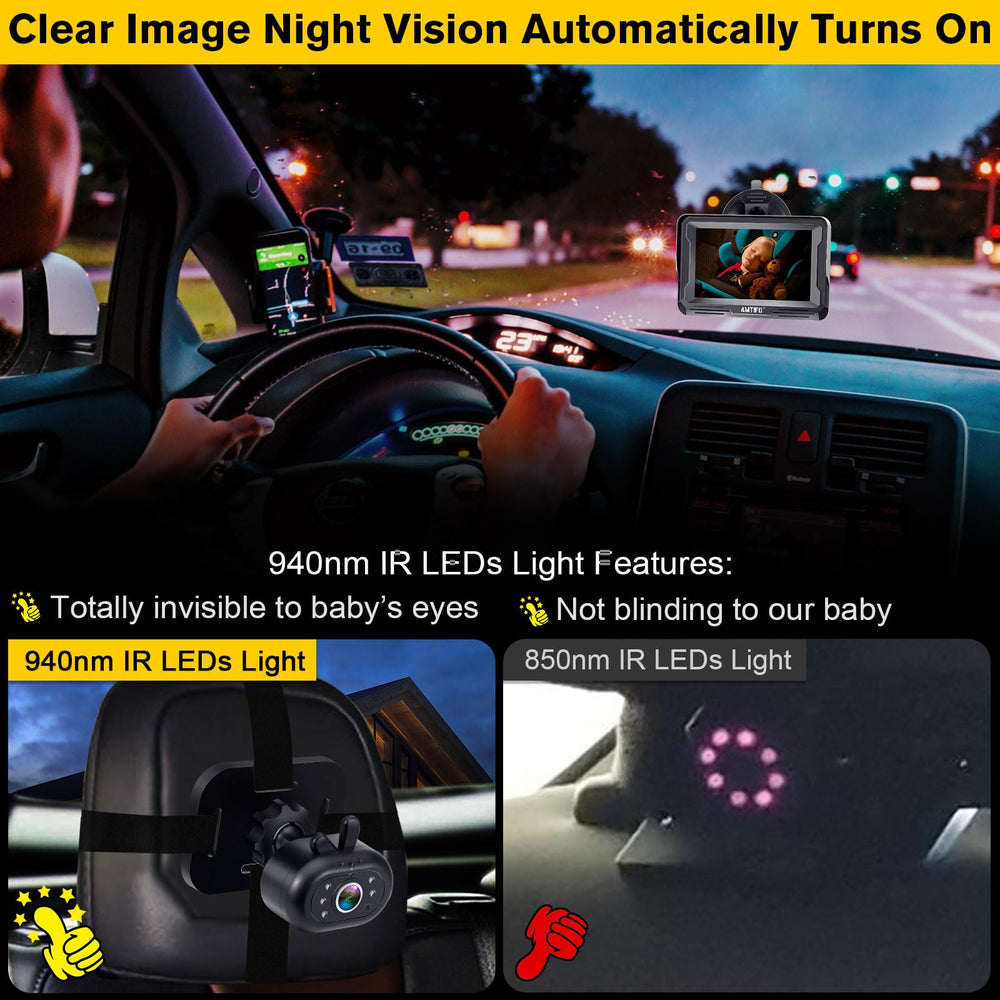 AMTIFO baby car monitor delivers sharp 1080P images for clear supervision.