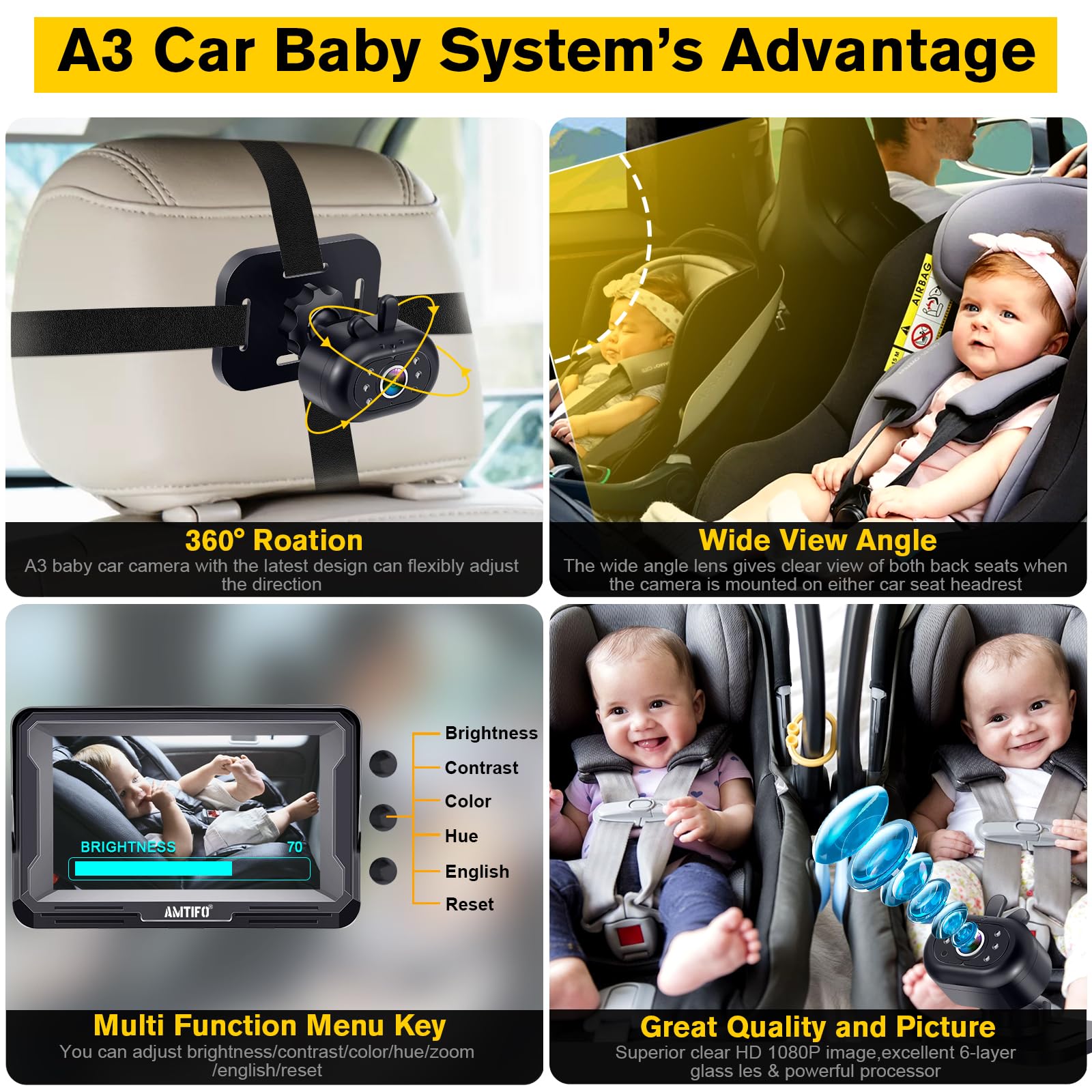 AMTIFO rabbit-design car camera adds charm while keeping baby in view.