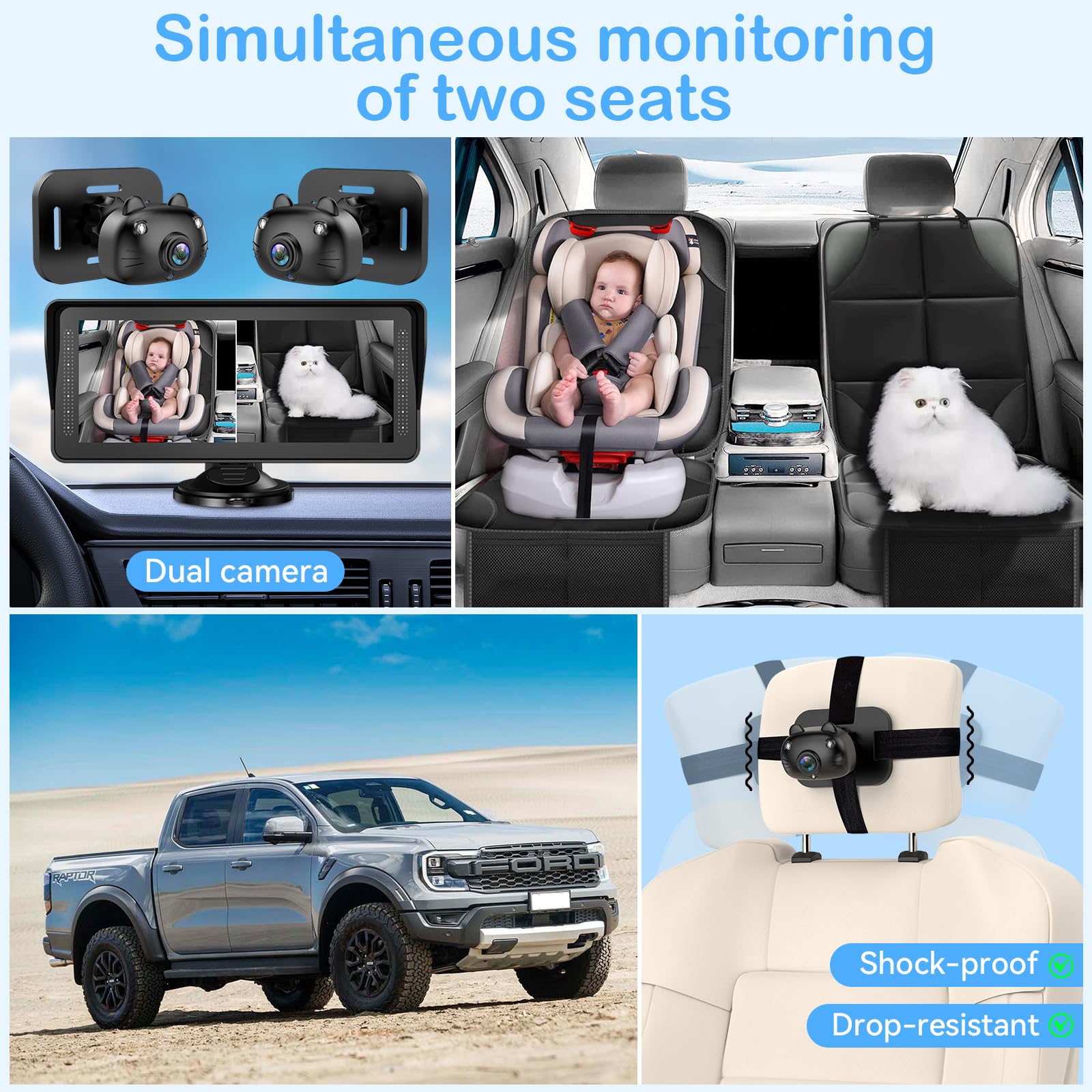 AMTIFO two kids backseat view helps monitor both children with confidence.