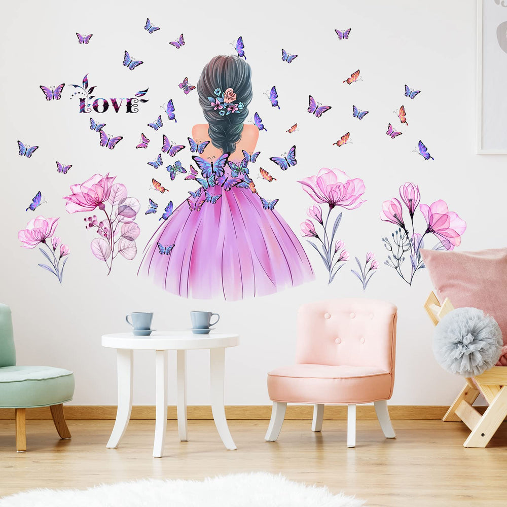 Amtoodopin pink floral wall decal adding romantic color to a bedroom.