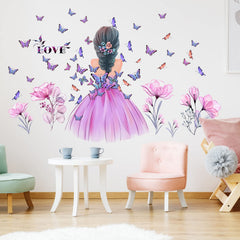 Amtoodopin pink floral wall decal adding romantic color to a bedroom.