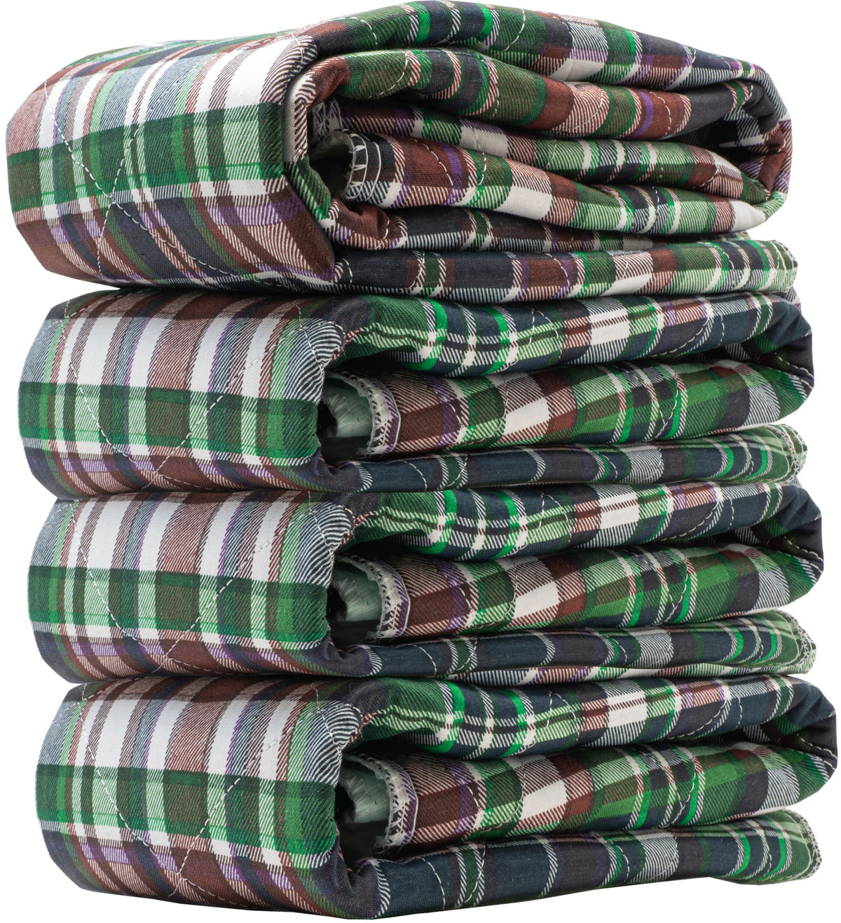 AMU Solutions washable bed pad front view in warm plaid, protects sheets during overnight use.
