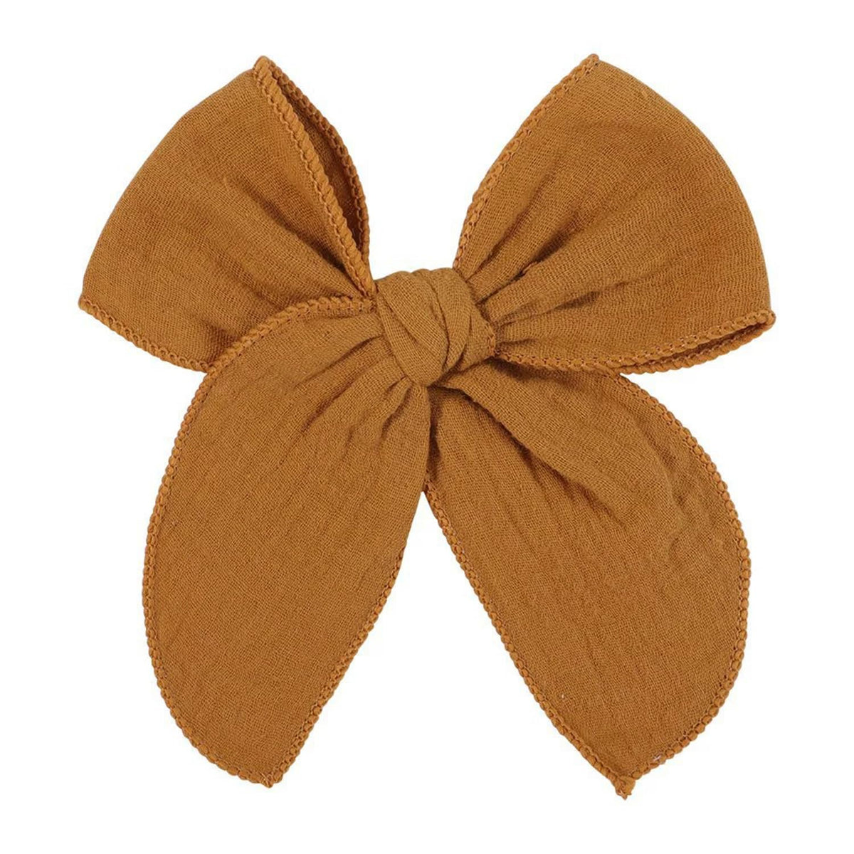 AMYDECOR dark yellow fable bow clip with linen and cotton for gentle wear.
