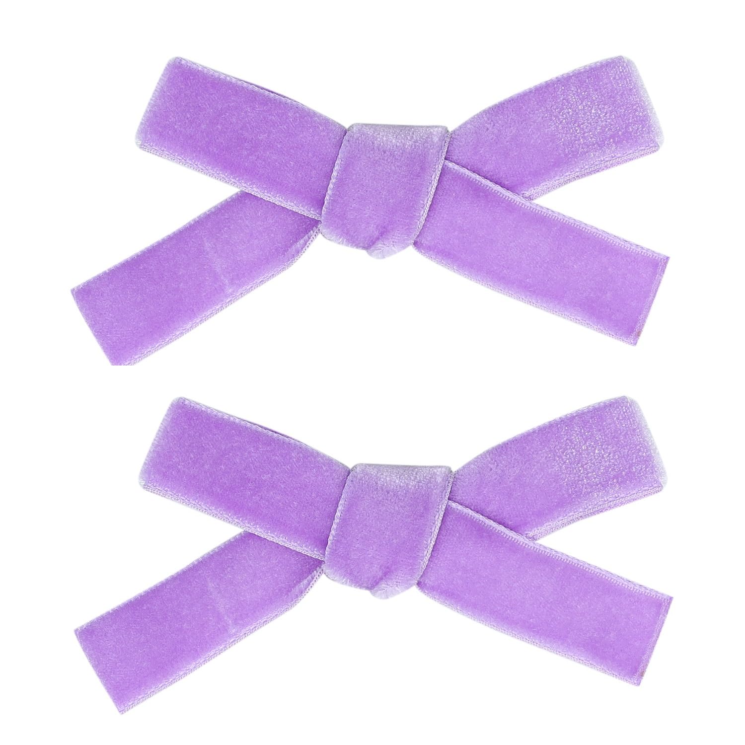 AMYDECOR purple velvet bow hair clip in a 2-pack, adds color to baby outfits.