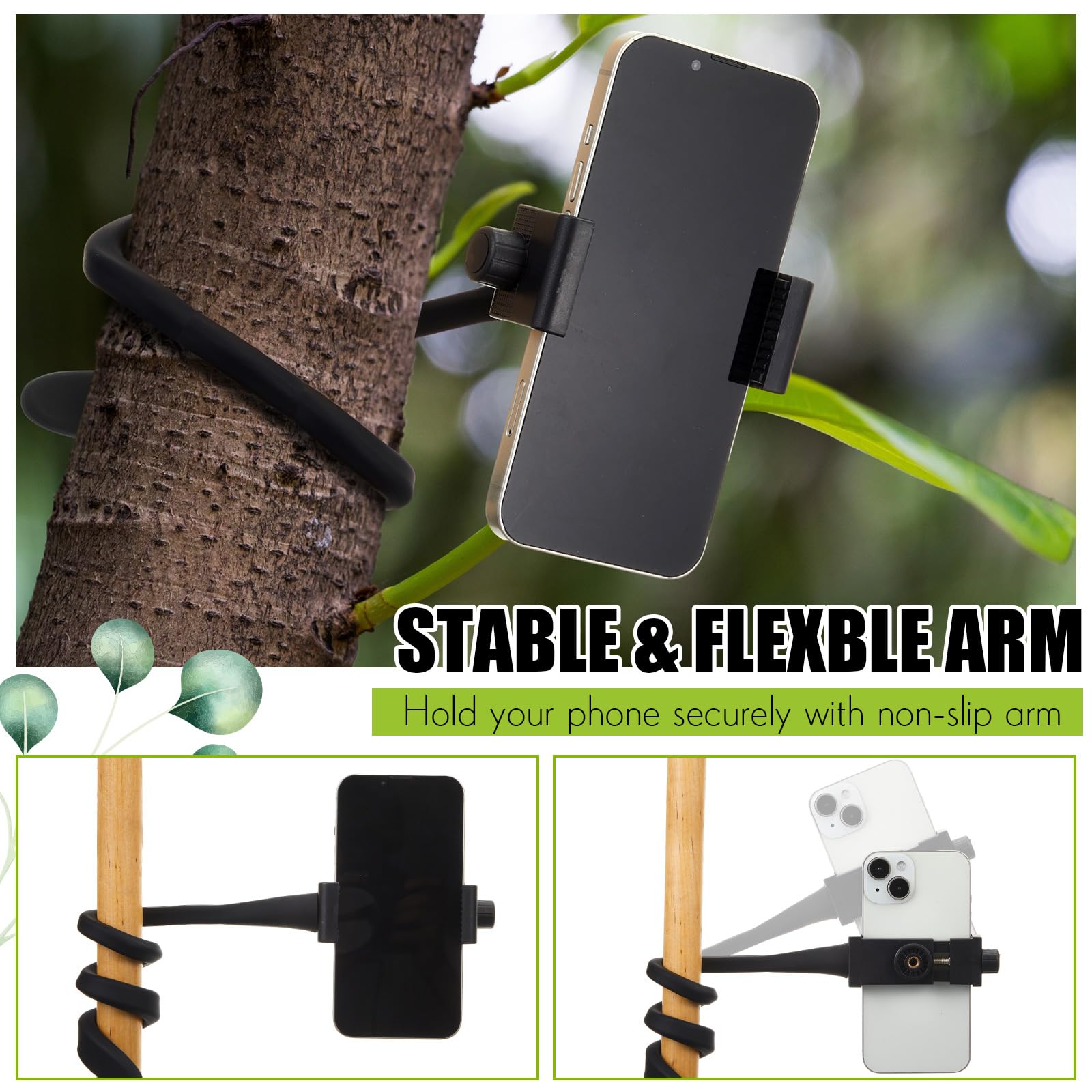 Amylove silicone arm grip provides a stable, non-slip phone hold.