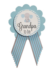 Amy's Bubbling Boutique elephant shower pin with blue-gray ribbon, a charming keepsake for baby shower photos