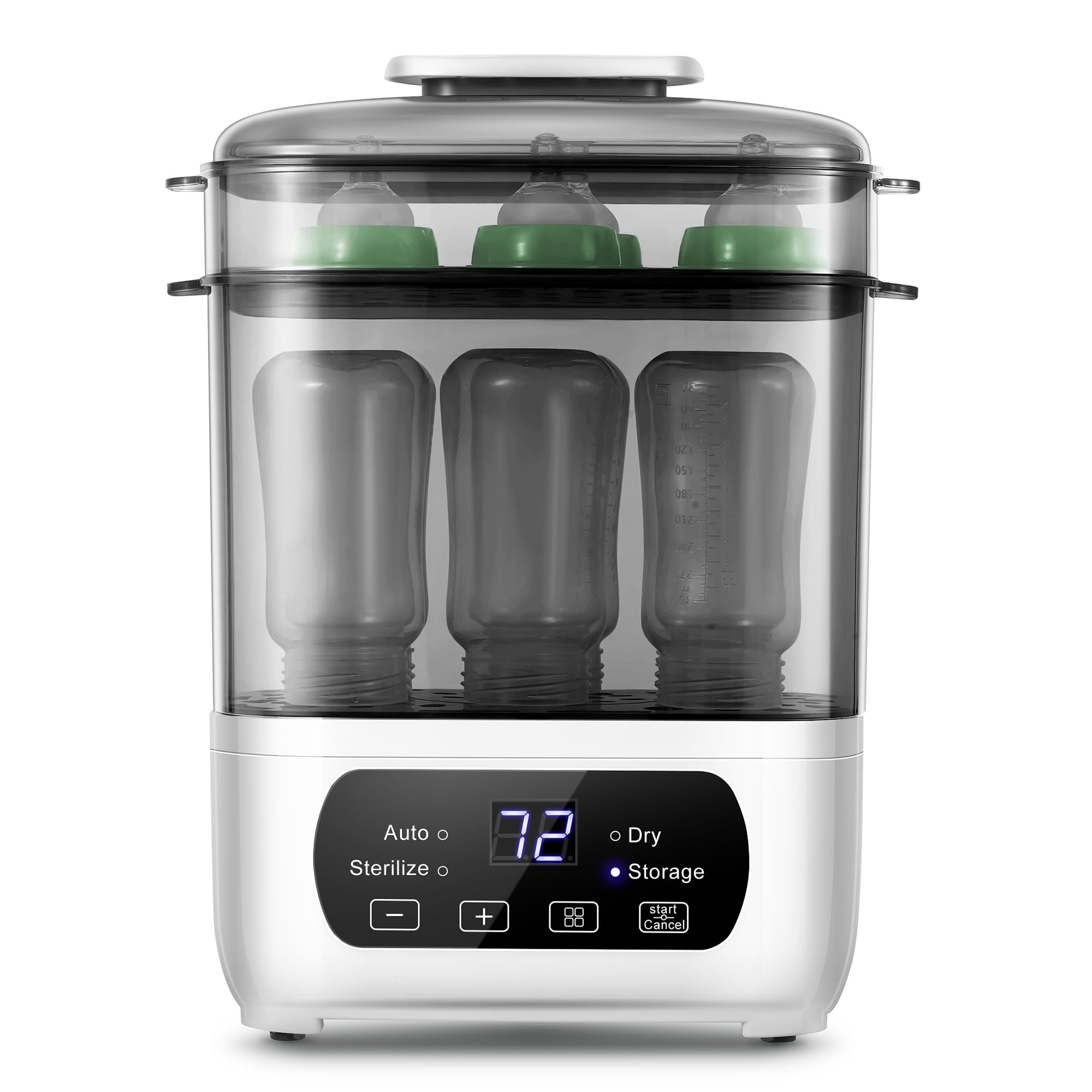 AMZBABYCHEF bottle steamer with LED screen for precise timing and safety.