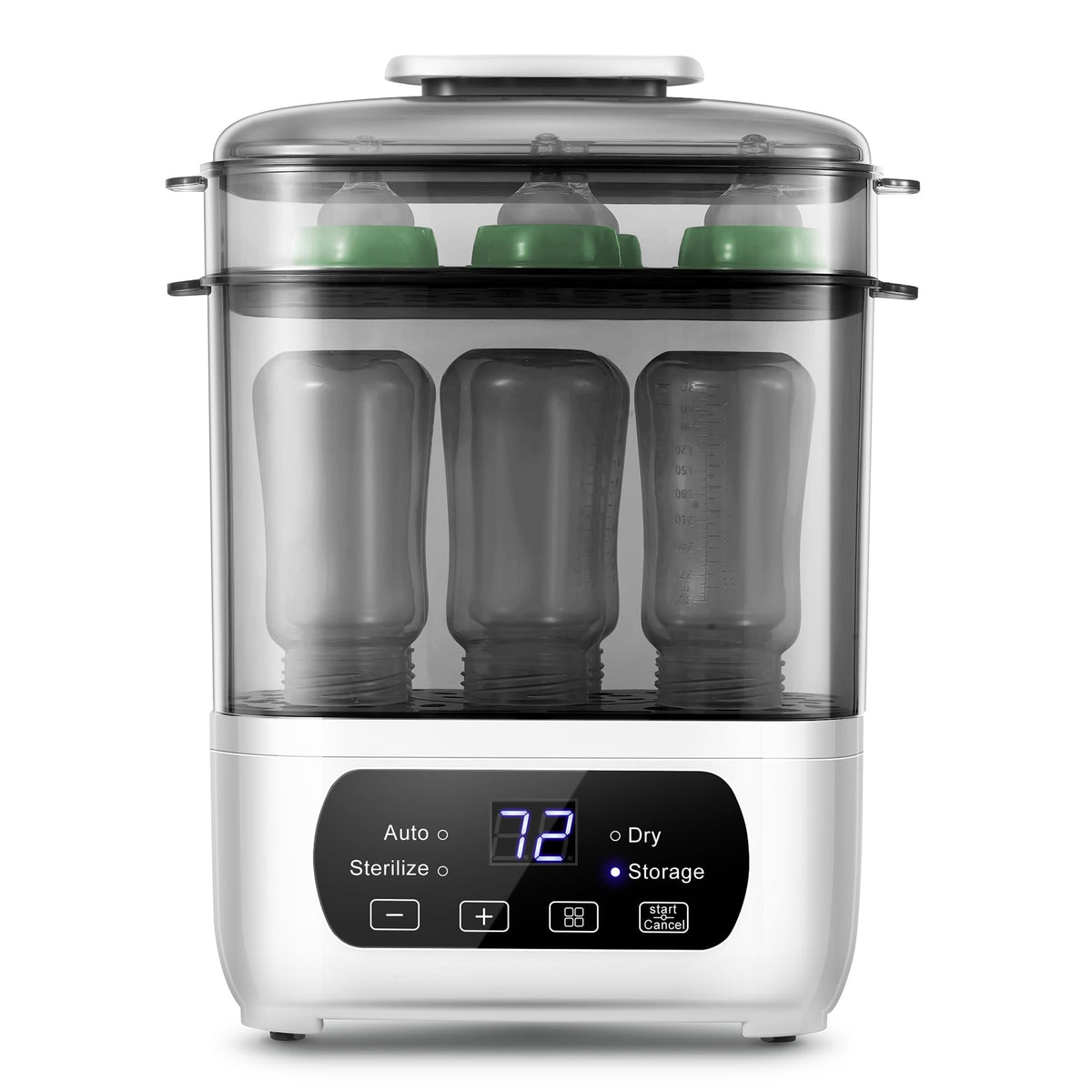 AMZBABYCHEF bottle steamer with LED screen for precise timing and safety.