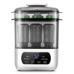 AMZBABYCHEF bottle steamer with LED screen for precise timing and safety.