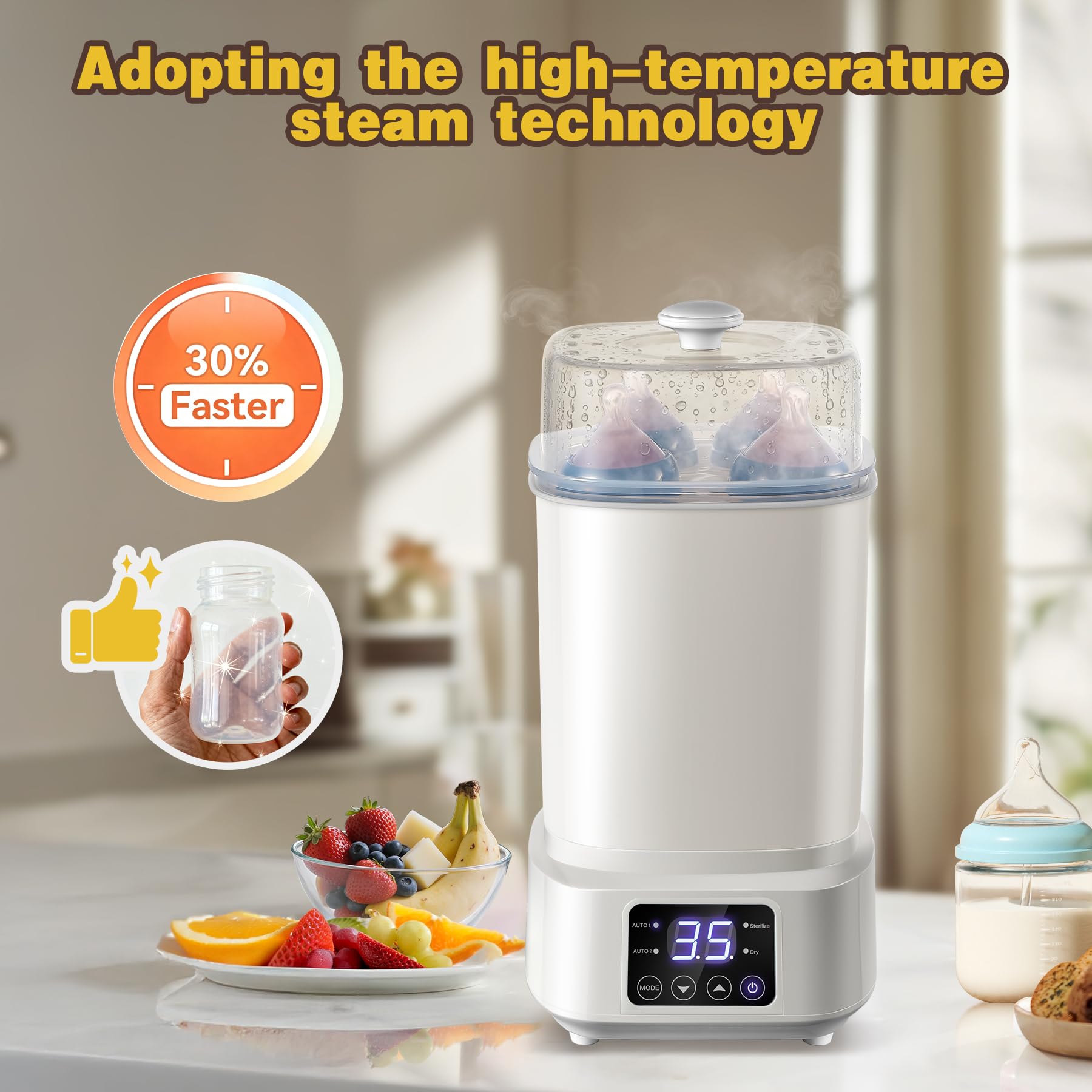 AMZBABYCHEF bottle steaming process for thorough cleaning