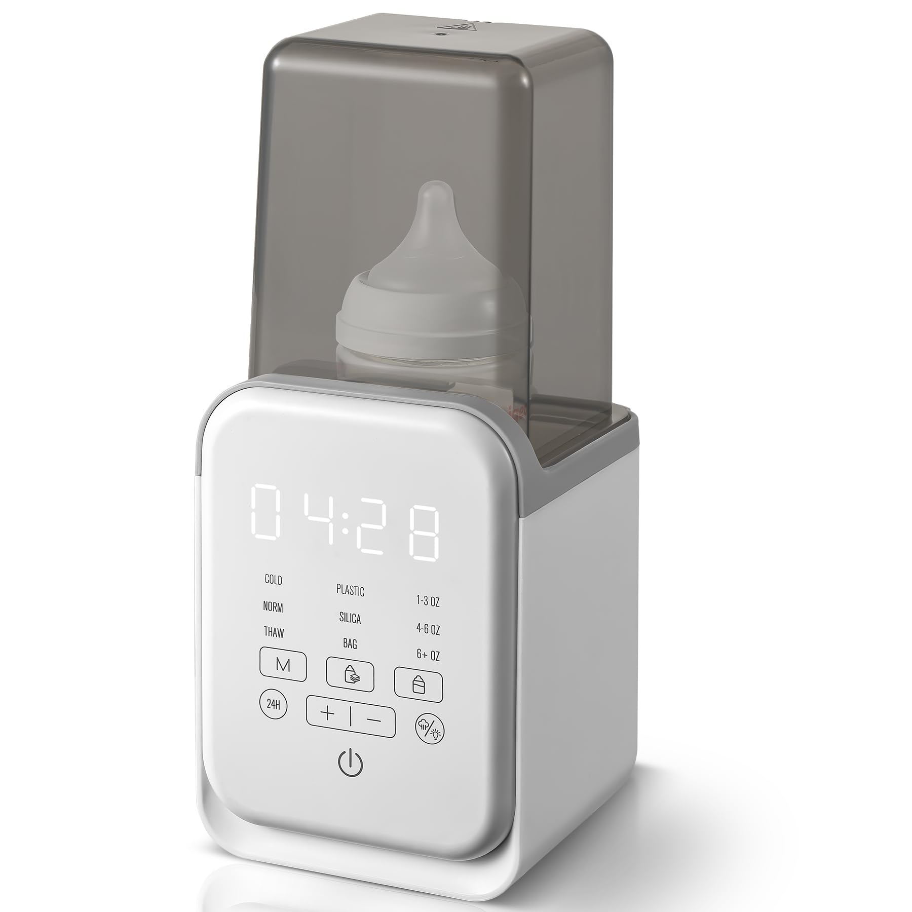 AMZBABYCHEF bottle warmer front view, ideal for bedside feeds.