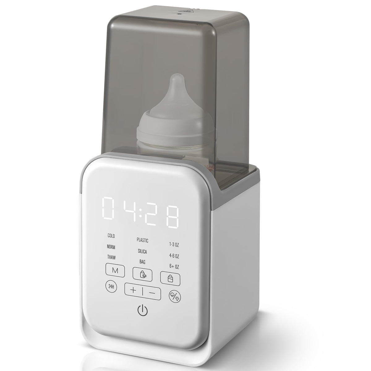 AMZBABYCHEF bottle warmer front view, ideal for bedside feeds.
