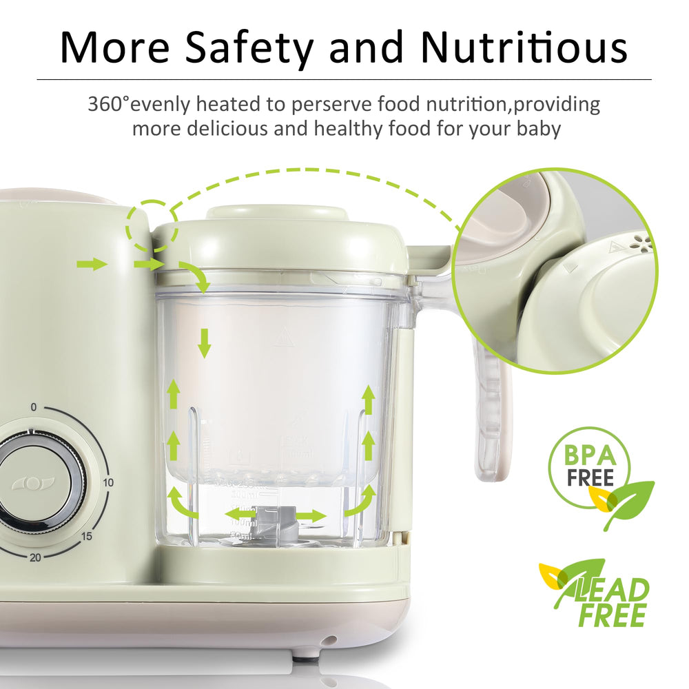 AMZBABYCHEF BPA-free safety features for baby food preparation.
