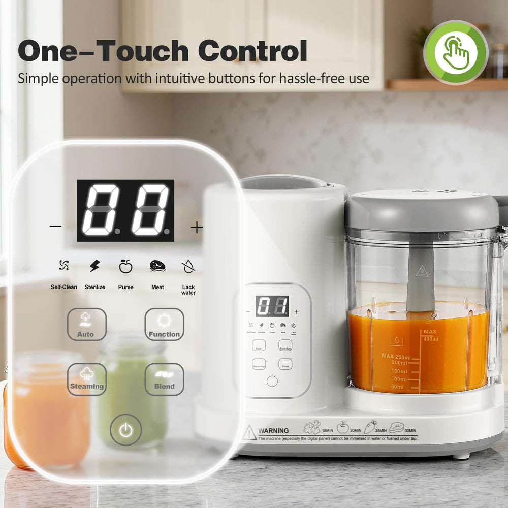 AMZBABYCHEF control panel view emphasizing precise texture settings for growth stages.