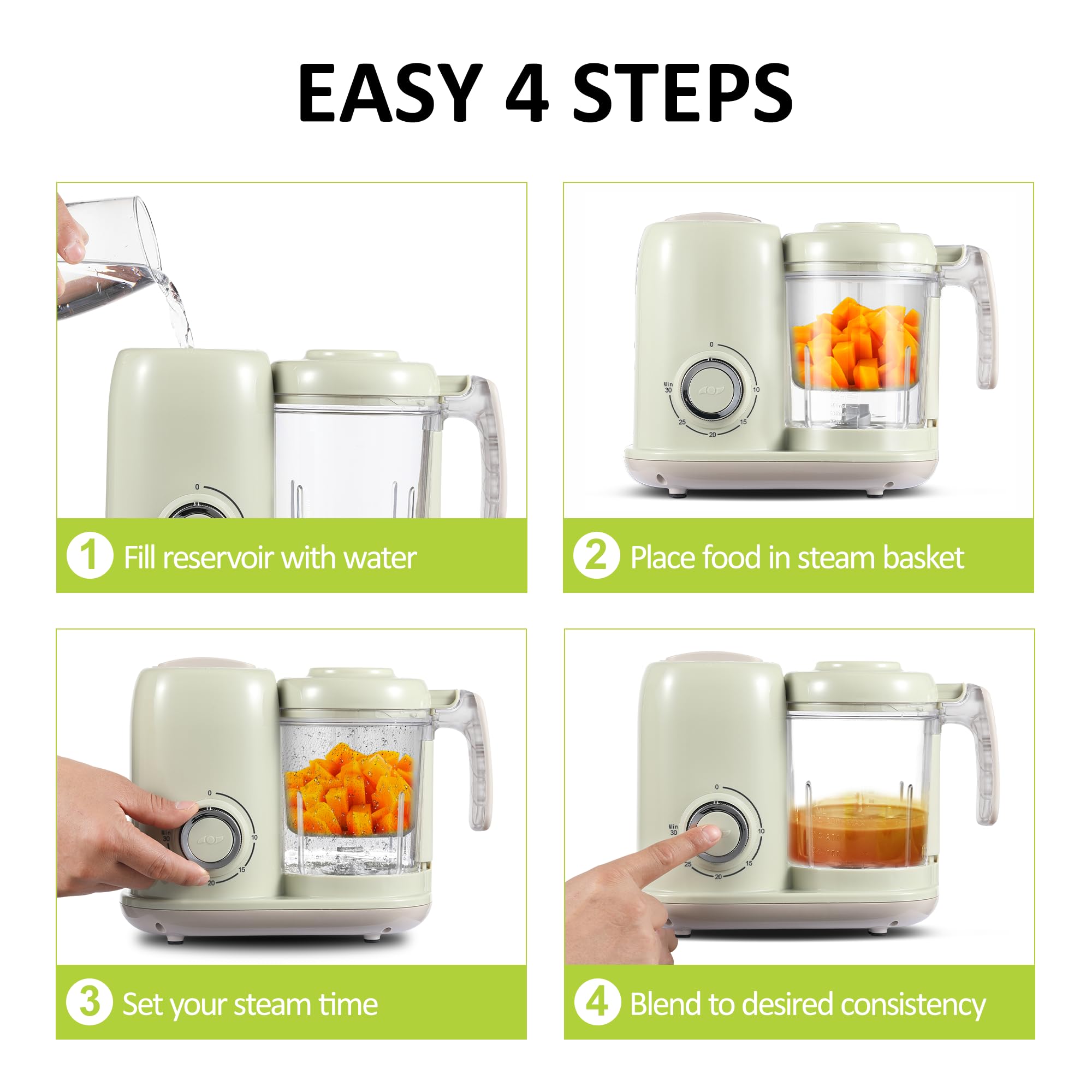 AMZBABYCHEF defrost and reheat function for quick meals.