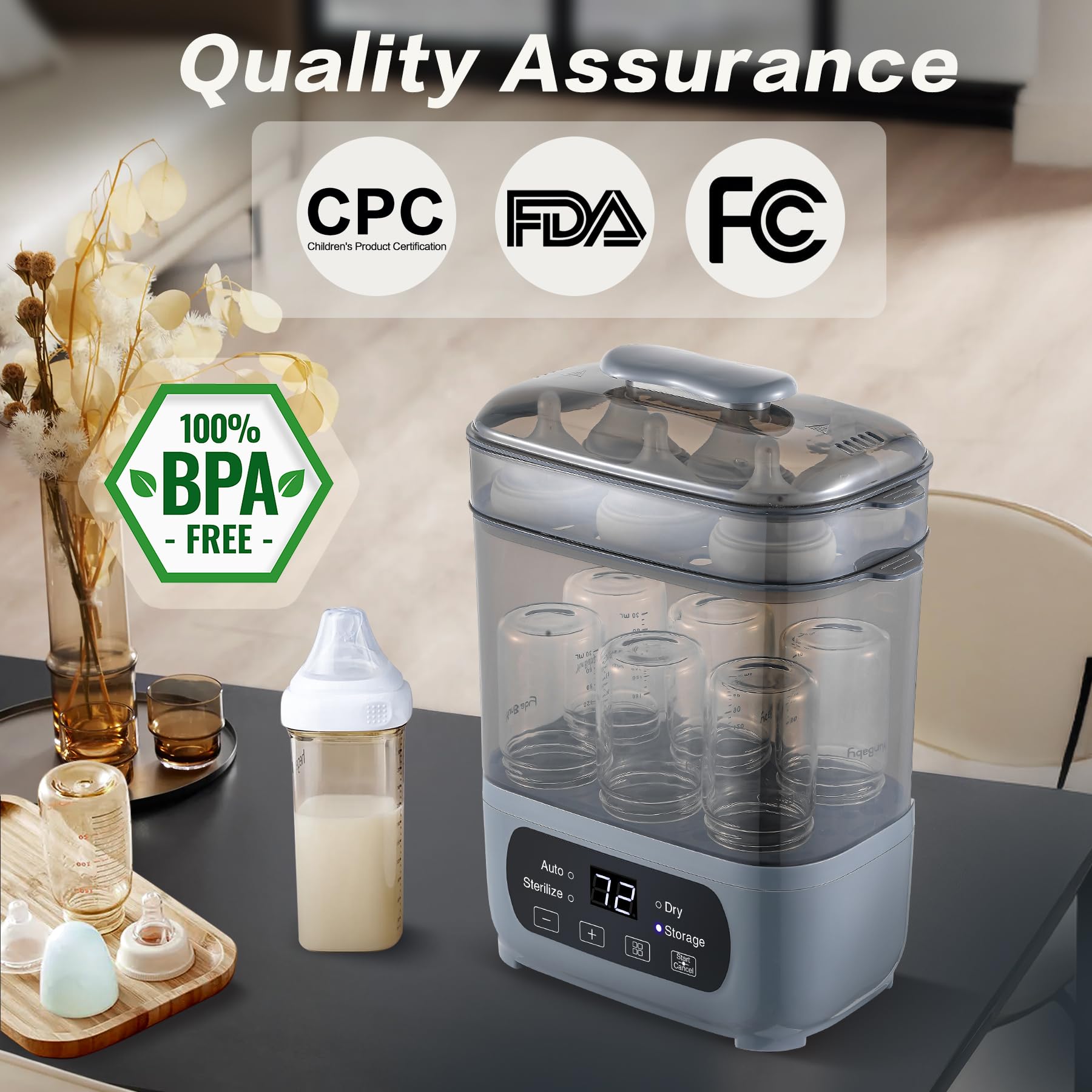 AMZBABYCHEF quick-drying cycle speeds up prep between feeds.