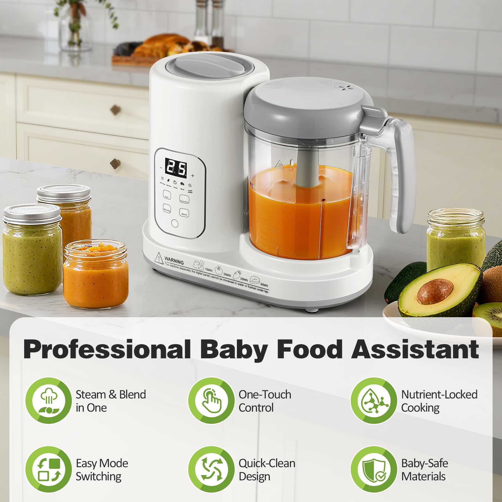 AMZBABYCHEF self-clean function ensures effortless cleanup after meals.