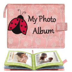 Amzoya baby soft photo album with pink cover for gentle handling.