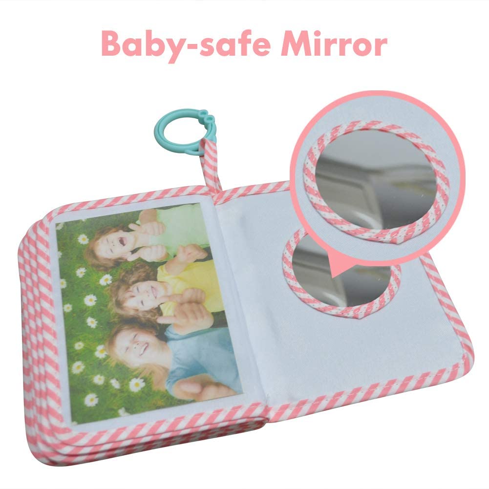 amzoya Baby's My First Family Album includes an adjustable hook for crib, stroller, or car seat.