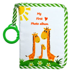 Amzoya Baby's First Family Album cover features soft fabric for gentle baby handling.
