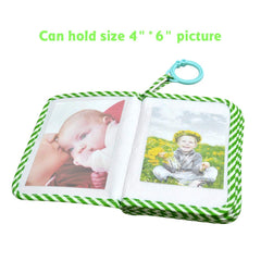 Photo pockets keep 4×6 images organized and easy for babies to flip.
