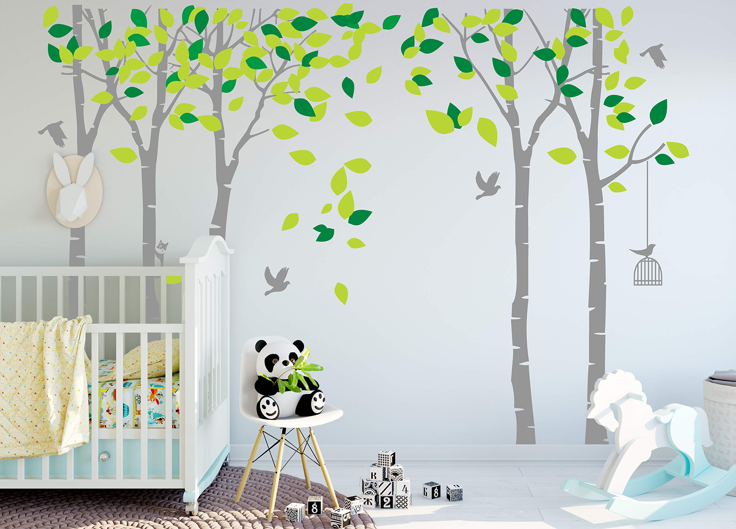 ANBER Giant Jungle Tree mural brightens nursery walls without leaving residue.