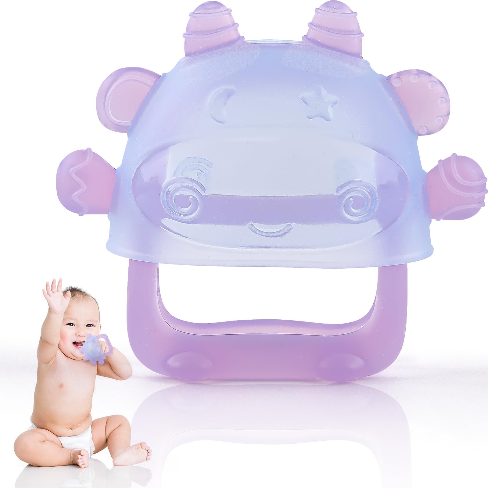 Anboor purple-handle baby teether provides a secure grip for tiny hands.