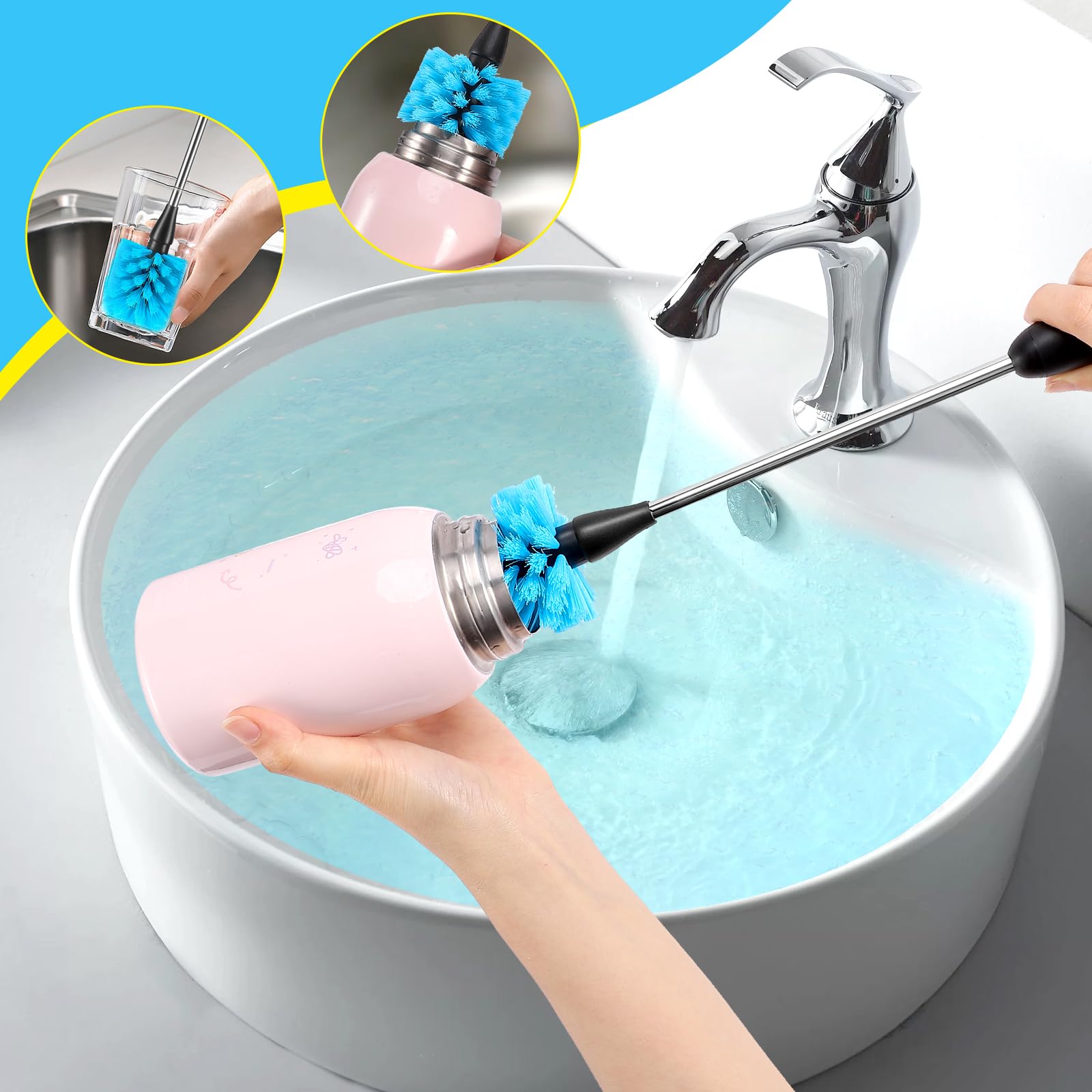 AnDock soft brush head protects surfaces during bottle cleaning.