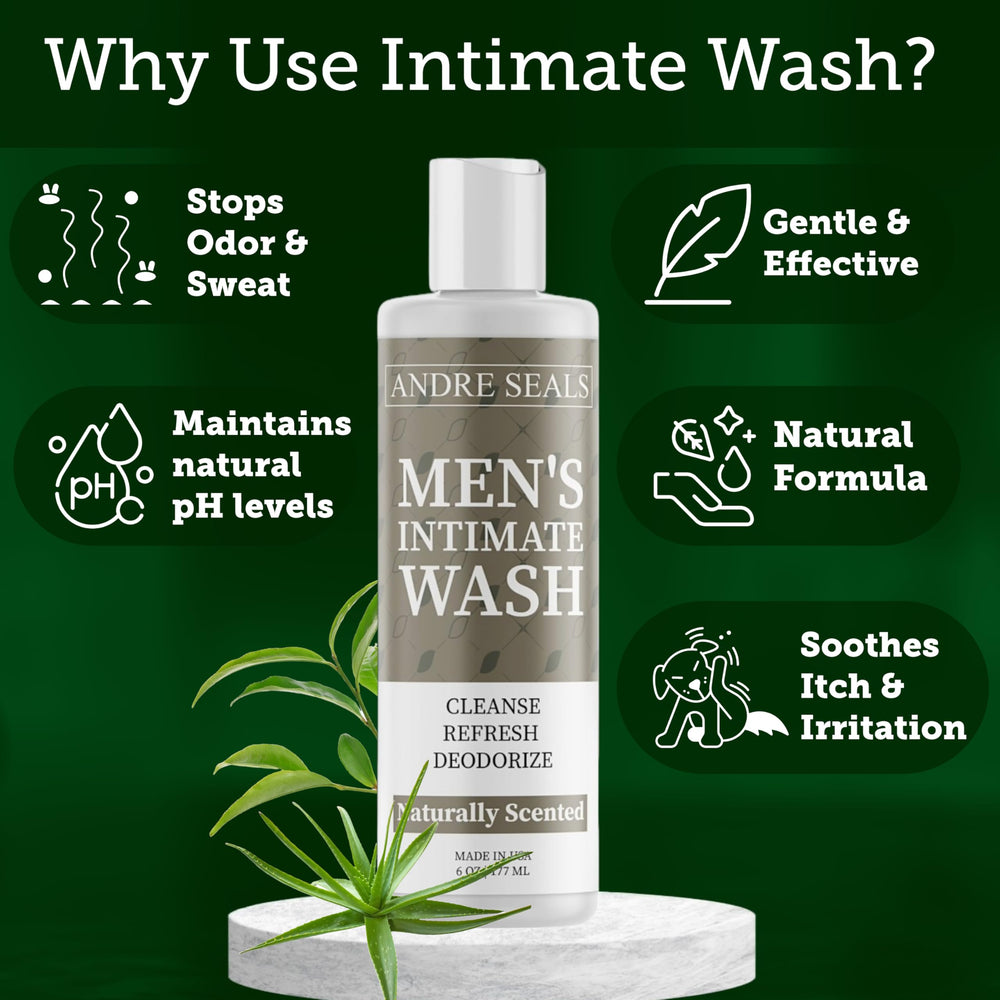 Andre Seals Intimate Wash after-workout routine suggests quick refresh and comfort.