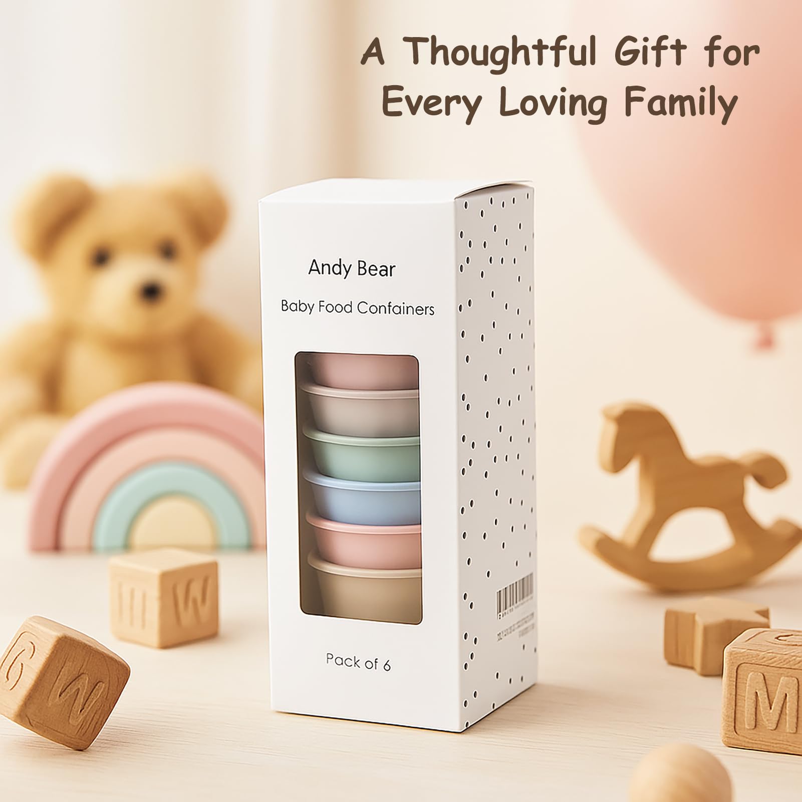 Andy Bear stackable snack containers save fridge and cabinet space.