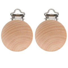Anemeeoke natural beech wood pacifier clip set shows wood grain and compact design