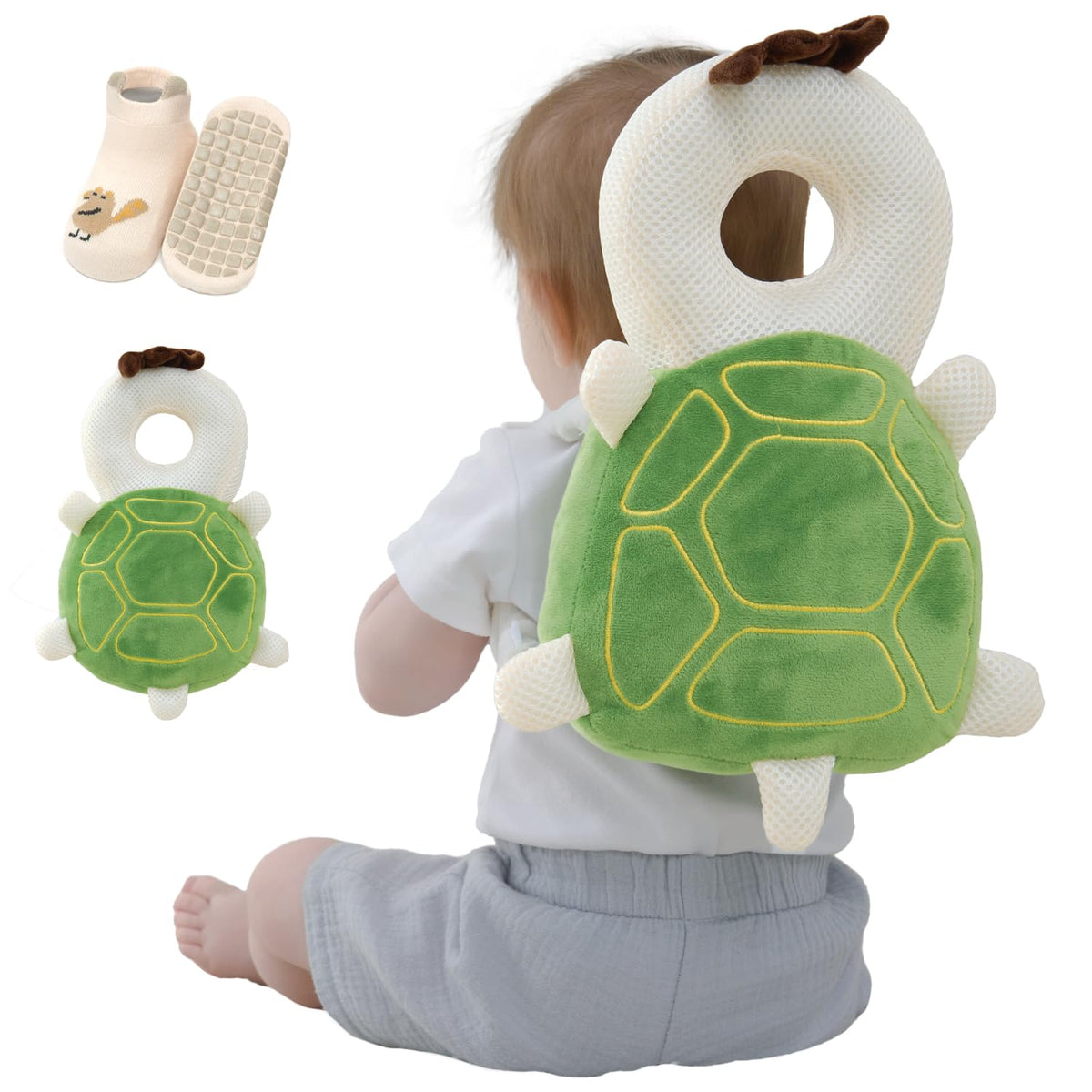 Anfrandce turtle head protector backpack front view protects during crawling.