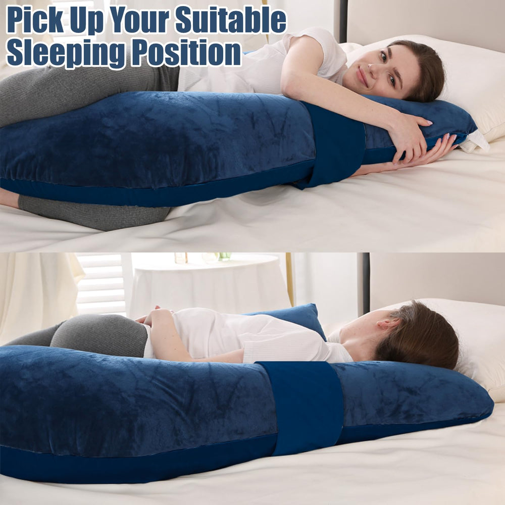 Anfrandce dark-blue pregnancy pillow layout demonstrates full-body comfort in use.