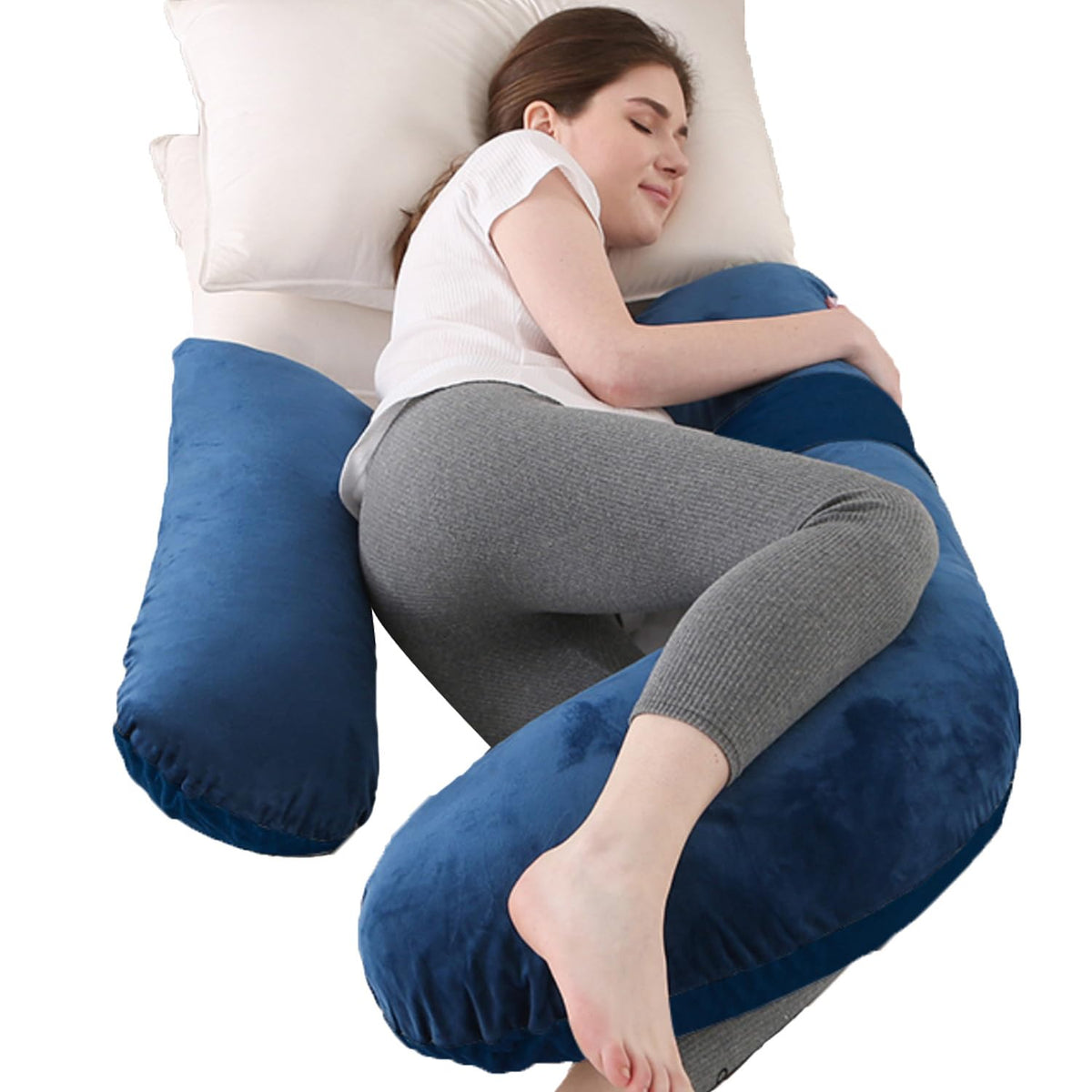 Anfrandce pregnancy pillow full-body setup supports all-night comfort and alignment.